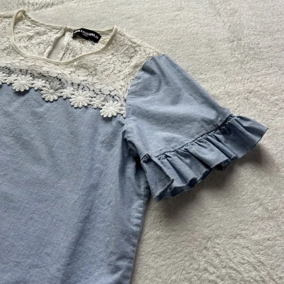 karl lagerfeld paris chambray + lace top - Picture 2 of 9